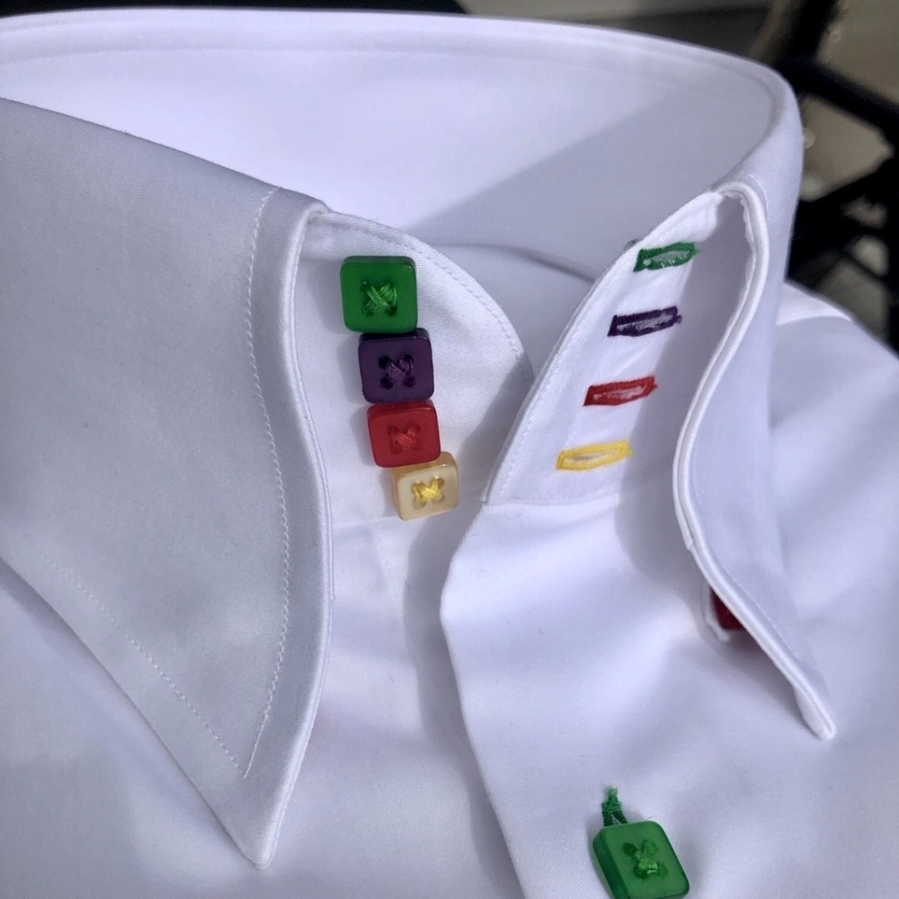 MorCouture White Rainbow High Collar Shirt